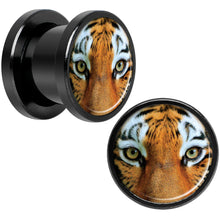 Load image into Gallery viewer, Full Color Tiger Eyes Black Anodized Screw Fit Plug Set 00G
