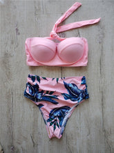 Load image into Gallery viewer, Leaf Floral Bikini Set Women Backless High-Waist Two Pieces Swimwear Beach Bathing Suits Swimsuits Women's Ruffle Bandage Bikini High Waist Bottoms Two Piece Swimsuits
