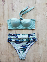 Load image into Gallery viewer, Leaf Floral Bikini Set Women Backless High-Waist Two Pieces Swimwear Beach Bathing Suits Swimsuits Women's Ruffle Bandage Bikini High Waist Bottoms Two Piece Swimsuits
