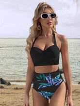 Load image into Gallery viewer, Leaf Floral Bikini Set Women Backless High-Waist Two Pieces Swimwear Beach Bathing Suits Swimsuits Women's Ruffle Bandage Bikini High Waist Bottoms Two Piece Swimsuits
