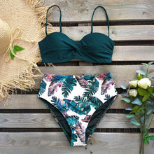 Load image into Gallery viewer, Leaf Print Bikini Female Swimsuit Women's Bathing Suits Triangle Bikini High Waist Bottoms Two Piece Swimsuits Women Swimwear Thong Push Up Bikinis Set High Waist Swimming Suits for Bathing Suit
