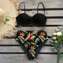 Load image into Gallery viewer, Leaf Print Bikini Female Swimsuit Women's Bathing Suits Triangle Bikini High Waist Bottoms Two Piece Swimsuits Women Swimwear Thong Push Up Bikinis Set High Waist Swimming Suits for Bathing Suit
