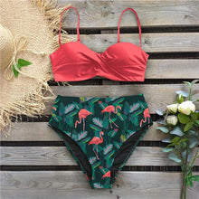 Load image into Gallery viewer, Leaf Print Bikini Female Swimsuit Women's Bathing Suits Triangle Bikini High Waist Bottoms Two Piece Swimsuits Women Swimwear Thong Push Up Bikinis Set High Waist Swimming Suits for Bathing Suit

