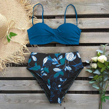 Load image into Gallery viewer, Leaf Print Bikini Female Swimsuit Women's Bathing Suits Triangle Bikini High Waist Bottoms Two Piece Swimsuits Women Swimwear Thong Push Up Bikinis Set High Waist Swimming Suits for Bathing Suit
