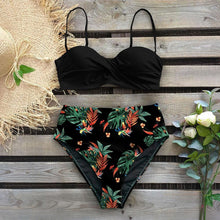 Load image into Gallery viewer, Leaf Print Bikini Female Swimsuit Women's Bathing Suits Triangle Bikini High Waist Bottoms Two Piece Swimsuits Women Swimwear Thong Push Up Bikinis Set High Waist Swimming Suits for Bathing Suit
