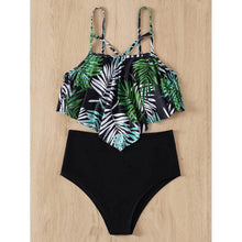 Load image into Gallery viewer, Leaf Print Hanky Hem High Waisted Bikini Swimsuit

