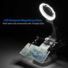 Load image into Gallery viewer, LED Lights Helping Hands Magnifying Glass

