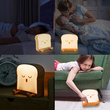 Load image into Gallery viewer, LED Toast Night Light with Silicone Foot Phone Holder Table Lamp Infinite Dimming Bread Decoration Creative Lamp Decorative Table Lamp Cute Study Lamps for Bedroom Décor
