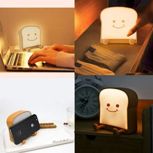 Load image into Gallery viewer, LED Toast Night Light with Silicone Foot Phone Holder Table Lamp Infinite Dimming Bread Decoration Creative Lamp Decorative Table Lamp Cute Study Lamps for Bedroom Décor
