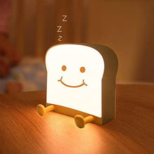 Load image into Gallery viewer, LED Toast Night Light with Silicone Foot Phone Holder Table Lamp Infinite Dimming Bread Decoration Creative Lamp Decorative Table Lamp Cute Study Lamps for Bedroom Décor
