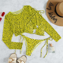 Load image into Gallery viewer, Leopard Print 3 Piece Set Long Sleeves Swimsuit 3 Piece Swimsuit Set Halter High Waist Bathing Suit With Long Sleeve Swimwear Cover Up Women's Swimming Bikini Low Waist Swimwear Women Bathing Suit
