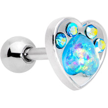 Load image into Gallery viewer, 16G 1/4 Blue Faux Opal Paw Print Heart Cartilage Tragus Earring
