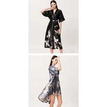 Load image into Gallery viewer, Lightweight Black Floral Birds Printed Women Bathrobe Elegant Design Floral Breathable Robe
