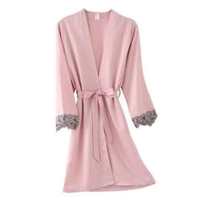 Load image into Gallery viewer, Lightweight Pink Women Sleepwear Classic Design Silk Bathrobe Lace Trim Bridesmaid Bride Party Robes
