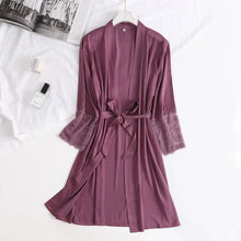 Load image into Gallery viewer, Lightweight Pink Women Sleepwear Classic Design Silk Bathrobe Lace Trim Bridesmaid Bride Party Robes
