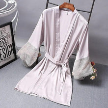 Load image into Gallery viewer, Lightweight Pink Women Sleepwear Classic Design Silk Bathrobe Lace Trim Bridesmaid Bride Party Robes
