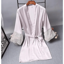 Load image into Gallery viewer, Lightweight Pink Women Sleepwear Classic Design Silk Bathrobe Lace Trim Bridesmaid Bride Party Robes

