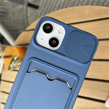 Load image into Gallery viewer, Lightweight Slide Camera Protection Card Holder Wallet Phone Case For iPhone 13 14 Pro Max 12 11 Soft Silicone Cover Soft Skin Silicone Cover Yellow Card Holder Sliding Camera Protection Cover For iPhone

