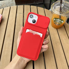 Load image into Gallery viewer, Lightweight Slide Camera Protection Card Holder Wallet Phone Case For iPhone 13 14 Pro Max 12 11 Soft Silicone Cover Soft Skin Silicone Cover Yellow Card Holder Sliding Camera Protection Cover For iPhone
