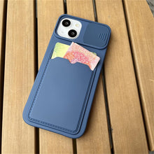 Load image into Gallery viewer, Lightweight Slide Camera Protection Card Holder Wallet Phone Case For iPhone 13 14 Pro Max 12 11 Soft Silicone Cover Soft Skin Silicone Cover Yellow Card Holder Sliding Camera Protection Cover For iPhone
