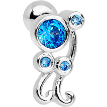 Load image into Gallery viewer, Aqua CZ Gem Sassy Swirl Cartilage Tragus Earring
