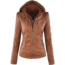 Load image into Gallery viewer, Lock and Love Women's Removable Hooded Faux Leather Jacket
