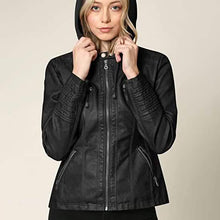 Load image into Gallery viewer, Lock and Love Women's Removable Hooded Faux Leather Jacket
