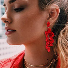 Load image into Gallery viewer, Long Acrylic Rose Petal Earrings
