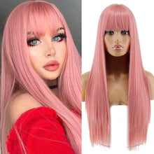 Load image into Gallery viewer, Long Straight Synthetic Black Wig Mixed Brown and Blonde Long Wig For Black Women Middle Part Nature Wigs For Black Women Cosplay Wigs For Women
