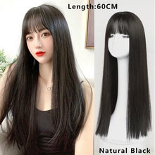 Load image into Gallery viewer, Long Straight With Bangs Synthetic Wigs For Black/White Women Natural Black Brown Gray Heat Resistant Fiber Hair Wigs For Black Women Cosplay Wigs For Women Gifts for Girlfriends
