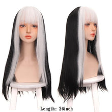 Load image into Gallery viewer, Long Straight With Bangs Synthetic Wigs For Black/White Women Natural Black Brown Gray Heat Resistant Fiber Hair Wigs For Black Women Cosplay Wigs For Women Gifts for Girlfriends
