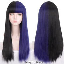 Load image into Gallery viewer, Long Straight With Bangs Synthetic Wigs For Black/White Women Natural Black Brown Gray Heat Resistant Fiber Hair Wigs For Black Women Cosplay Wigs For Women Gifts for Girlfriends
