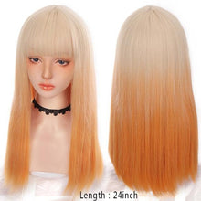 Load image into Gallery viewer, Long Straight With Bangs Synthetic Wigs For Black/White Women Natural Black Brown Gray Heat Resistant Fiber Hair Wigs For Black Women Cosplay Wigs For Women Gifts for Girlfriends
