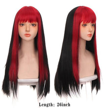 Load image into Gallery viewer, Long Straight With Bangs Synthetic Wigs For Black/White Women Natural Black Brown Gray Heat Resistant Fiber Hair Wigs For Black Women Cosplay Wigs For Women Gifts for Girlfriends
