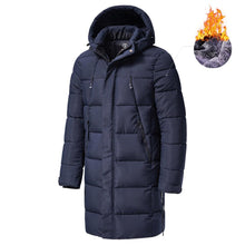 Load image into Gallery viewer, Long Winter Warm Thick Hooded Jacket Coat Windproof Thicken Hooded Coat Comfortable Jacket Men Autumn Outdoor Fashion Classic Windproof Multiple Pockets Men Light Jacket Coat
