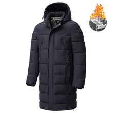 Load image into Gallery viewer, Long Winter Warm Thick Hooded Jacket Coat Windproof Thicken Hooded Coat Comfortable Jacket Men Autumn Outdoor Fashion Classic Windproof Multiple Pockets Men Light Jacket Coat
