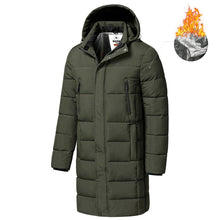Load image into Gallery viewer, Long Winter Warm Thick Hooded Jacket Coat Windproof Thicken Hooded Coat Comfortable Jacket Men Autumn Outdoor Fashion Classic Windproof Multiple Pockets Men Light Jacket Coat

