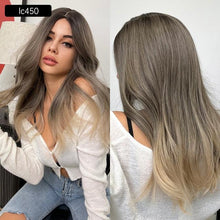 Load image into Gallery viewer, Long Womens Wigs with Bangs Ombre Brown Platinum Blonde Wigs Side Part Synthetic Wavy Wigs Women Cosplay Party Wigs For Black Women Cosplay Wigs For Women
