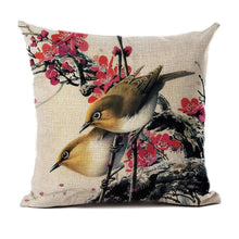 Load image into Gallery viewer, Lovely Bird Polyester Cotton Cushion Cover Bird On The Tree Accent Decorative Throw Pillow Case Hand Painted Cushion Cover Cute Bird Pillow Shells Flower Pattern Pillow Covers Decorative For Sofa Bed Living Room Luxury New Stylish Pillows 45x45cm
