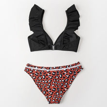 Load image into Gallery viewer, Low-waist Bikinis Set Swimwear Women Swimsuits Bathing Suit Orange Floral Ruffled Bikini Beachwear Bikini Swimsuits Ruffle Floral Two Piece Bathing Suits Printed Halter Neck Swimwear Beachwear
