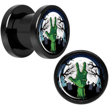 Load image into Gallery viewer, Cemetery Zombie Hand Halloween Black Anodized Plug Set 0G
