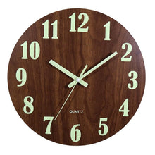Load image into Gallery viewer, Luminous Wall Clock Silent Non-Ticking Quartz Wall Clocks Large Luminous Function Numbers and Hands Battery Operated Decorative Wall Clock for Office 12 Inch Wooden Silent Non-Ticking Kitchen Wall Clocks With Night Lights For Indoor/Outdoor Living Room
