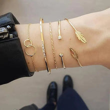 Load image into Gallery viewer, Luxruy Modern Bohemian Gold Color Moon Leaf Crystal Opal Open Bracelet Set for Women In Boho Beach Bangle Jewelry Style
