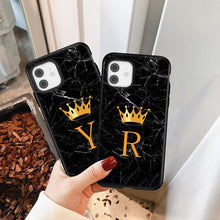 Load image into Gallery viewer, Luxurious Black Soft Silicone Black Marble Crown Letter Fashion Phone Case For iPhone 13 Pro Max 13 Mini Shockproof Case Soft Slim Fit Black Cell Phone Back Cover
