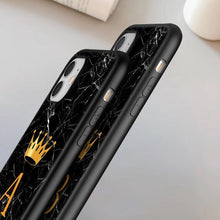 Load image into Gallery viewer, Luxurious Black Soft Silicone Black Marble Crown Letter Fashion Phone Case For iPhone 13 Pro Max 13 Mini Shockproof Case Soft Slim Fit Black Cell Phone Back Cover
