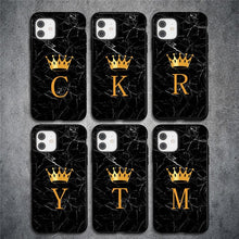 Load image into Gallery viewer, Luxurious Black Soft Silicone Black Marble Crown Letter Fashion Phone Case For iPhone 13 Pro Max 13 Mini Shockproof Case Soft Slim Fit Black Cell Phone Back Cover
