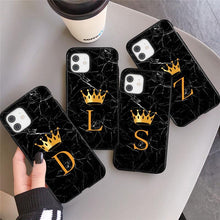 Load image into Gallery viewer, Luxurious Black Soft Silicone Black Marble Crown Letter Fashion Phone Case For iPhone 13 Pro Max 13 Mini Shockproof Case Soft Slim Fit Black Cell Phone Back Cover

