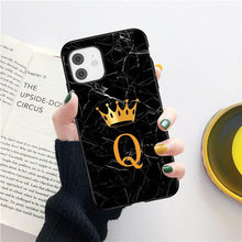 Load image into Gallery viewer, Luxurious Black Soft Silicone Black Marble Crown Letter Fashion Phone Case For iPhone 13 Pro Max 13 Mini Shockproof Case Soft Slim Fit Black Cell Phone Back Cover

