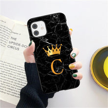 Load image into Gallery viewer, Luxurious Black Soft Silicone Black Marble Crown Letter Fashion Phone Case For iPhone 13 Pro Max 13 Mini Shockproof Case Soft Slim Fit Black Cell Phone Back Cover
