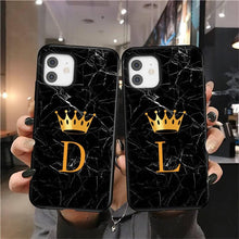 Load image into Gallery viewer, Luxurious Black Soft Silicone Black Marble Crown Letter Fashion Phone Case For iPhone 13 Pro Max 13 Mini Shockproof Case Soft Slim Fit Black Cell Phone Back Cover
